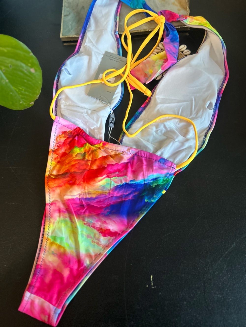 Yira tie-dye swimsuit one piece with back tie around colorful size Small - Picture 8 of 8